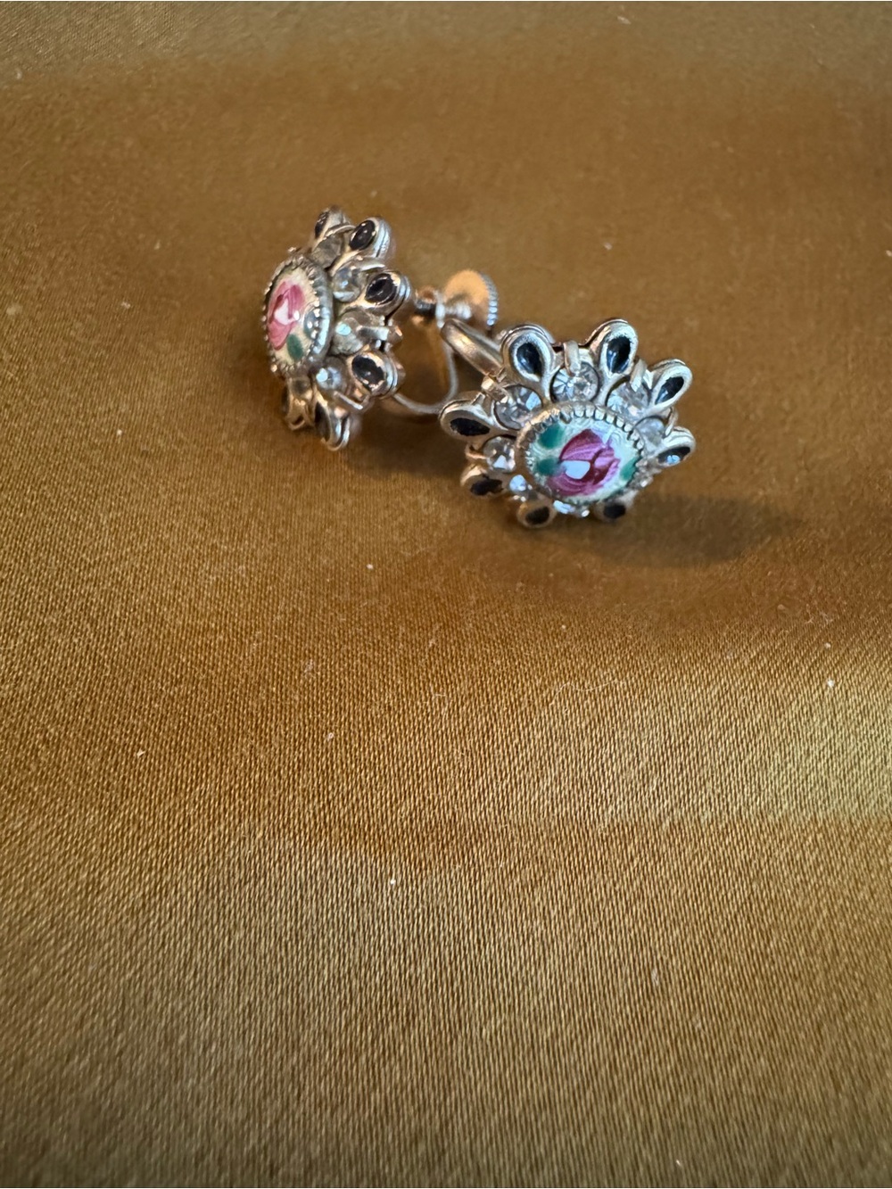 Silver Floral Stud Earrings with Pink Center